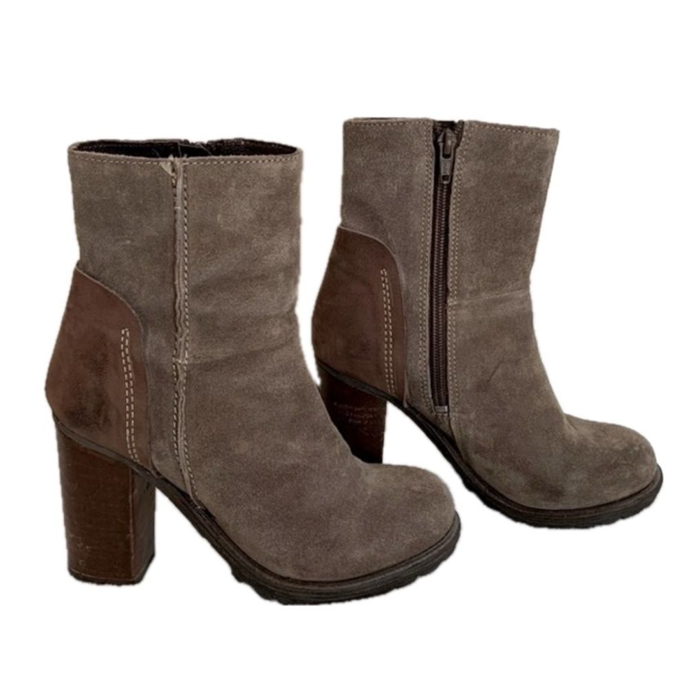 Rebels Suede Leather Platform Boots Size 6 Y2K Chunky Brown Mid Calf Wood Heeled